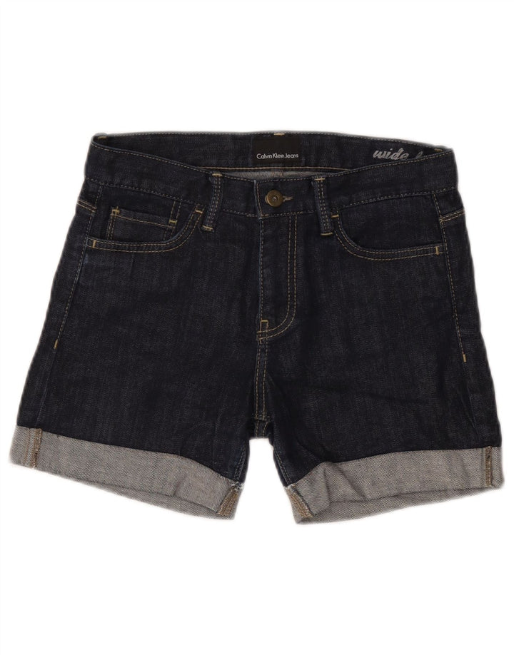 Calvin Klein Shorts jeans feminino de perna larga W28 médio azul marinho