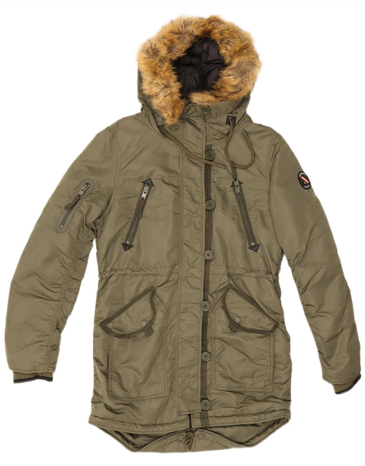 Jaqueta Parka Feminina Superdry com Capuz UK 12 Nylon Cáqui Médio