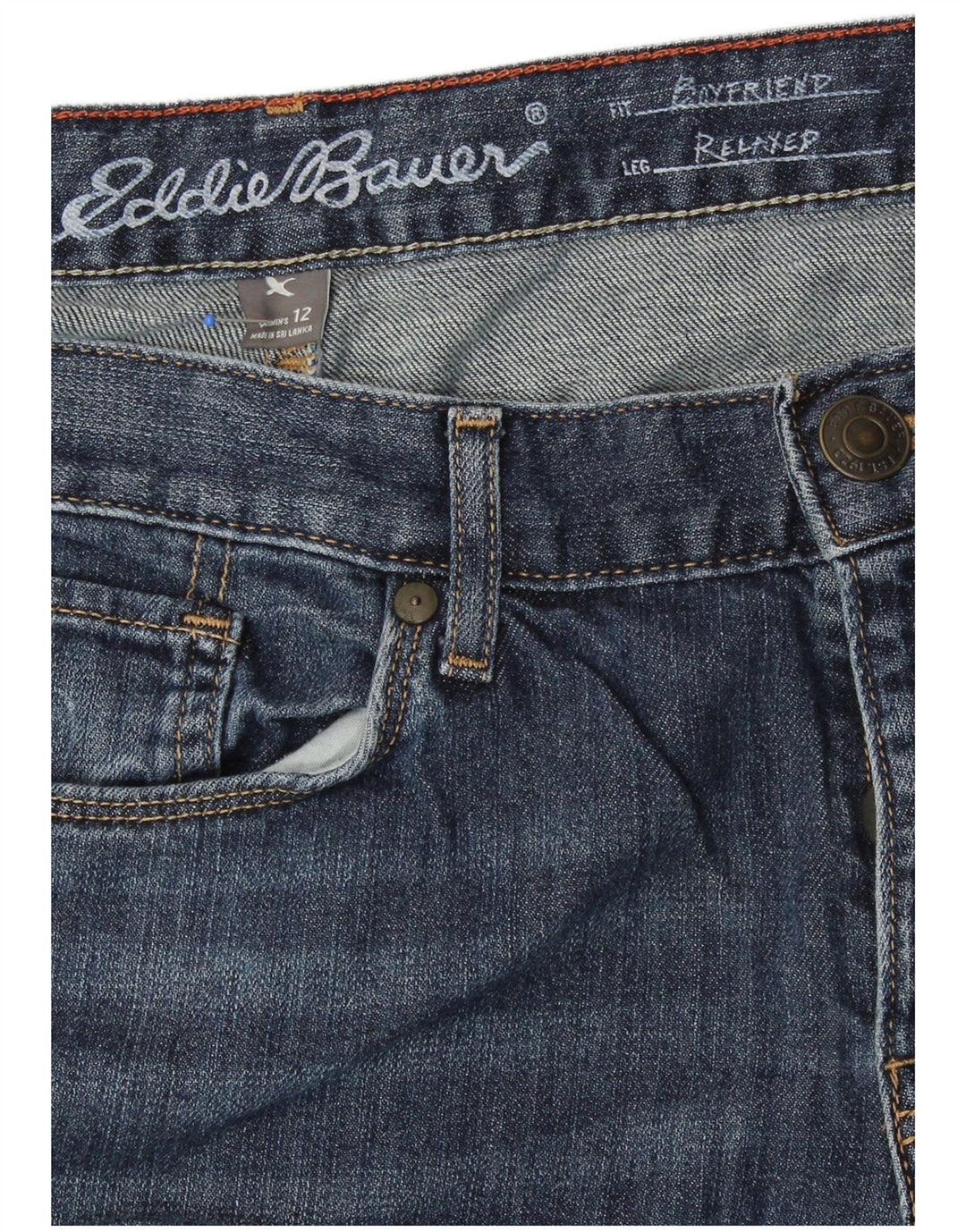 Eddie Bauer Calça jeans feminina Boyfriend Tapered EUA 12 grande W34 L30 algodão azul