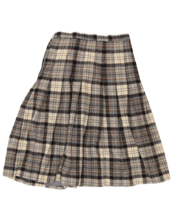 Saia plissada feminina vintage de cintura alta UK 12 médio W24 cinza xadrez