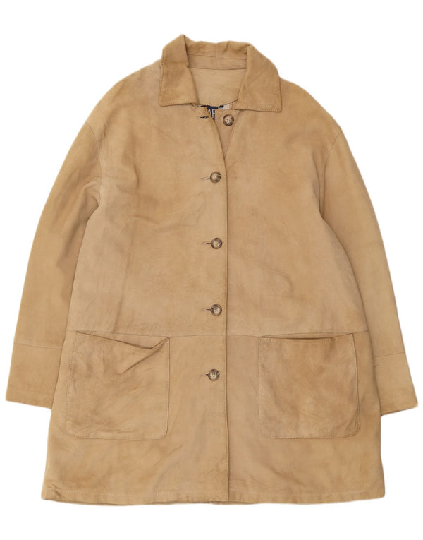 Sobretudo feminino de camurça VINTAGE IT 46 couro bege grande