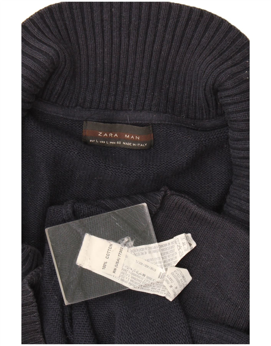 Suéter cardigã masculino Zara grande algodão azul marinho