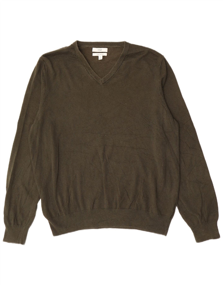Suéter masculino Marks & Spencer com decote em V XL algodão cáqui