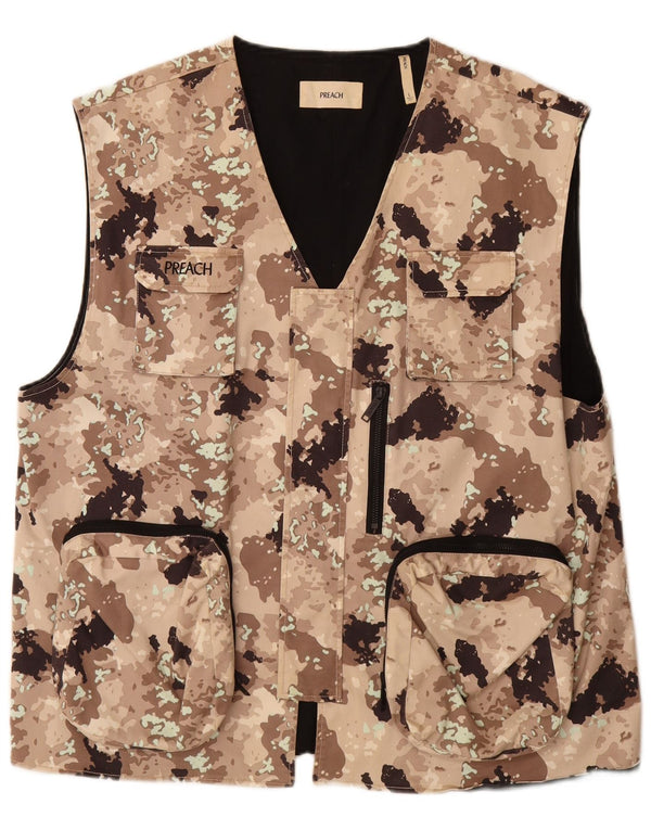 Colete utilitário masculino VINTAGE UK 40 grande algodão camuflado bege