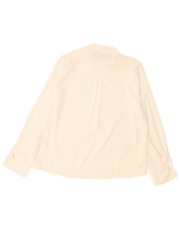 Blusa feminina regular de manga comprida Zara UK 14 grande poliéster branco