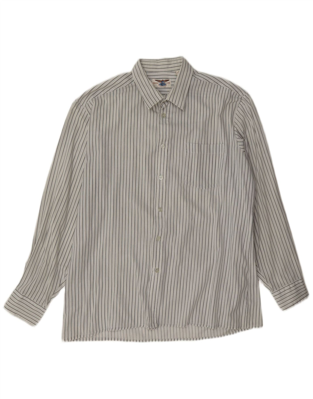 Camisa masculina vintage tamanho 16 1/2 42 poliéster listrado branco grande