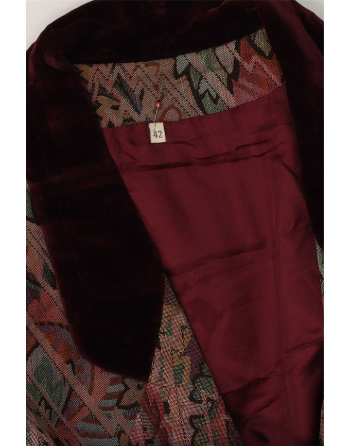 Jaqueta blazer feminina vintage com padrão abstrato de 2 botões UE 42 grande Borgonha