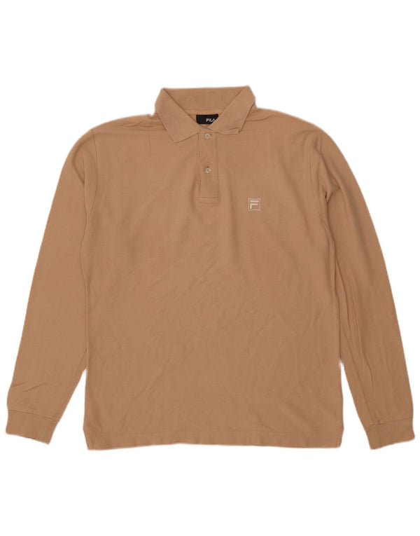 Camisa polo masculina Fila manga comprida algodão bege médio