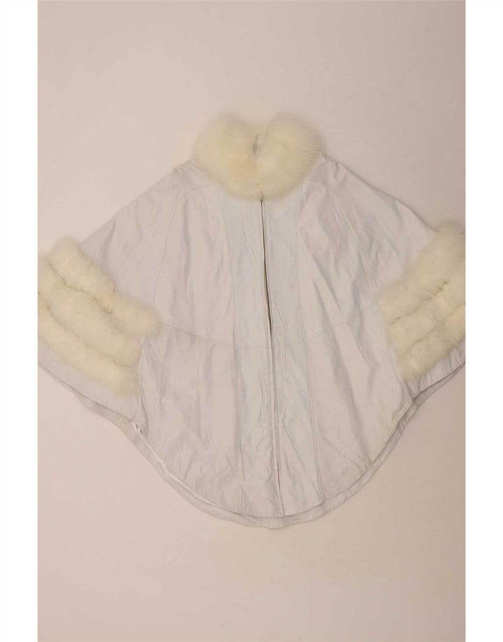 Casaco de couro Poncho feminino vintage UK 18 XL branco