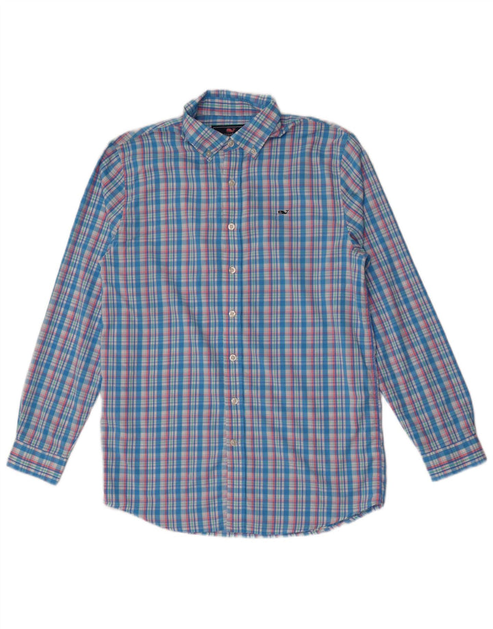 Camisa masculina Vineyard Vines 15-16 anos XL azul xadrez nylon