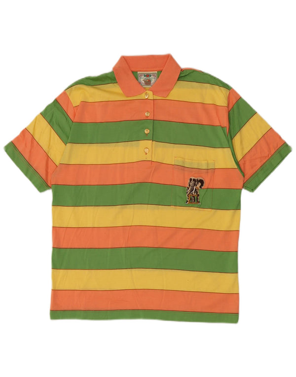 Vintage Womens Polo Shirt IT 46 Large Green Striped Cotton