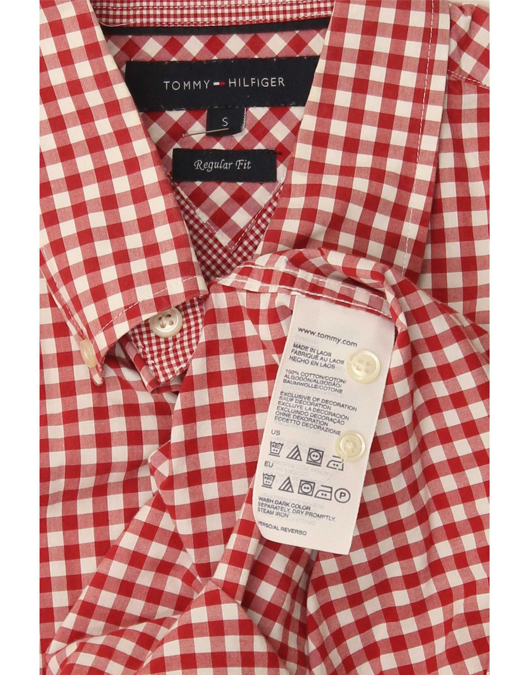 Camisa masculina Tommy Hilfiger Regular Fit pequena de algodão vermelho guingão