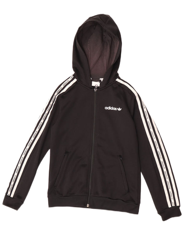 Suéter Adidas Boys Graphic Zip com capuz 11-12 anos preto poliéster esportivo