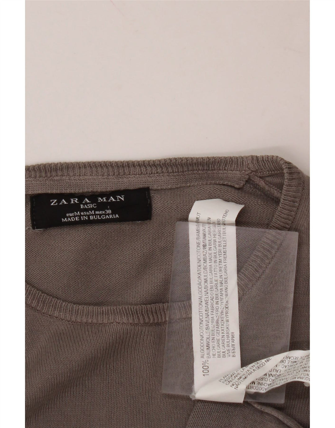 Suéter masculino ZARA com gola redonda e algodão cinza médio