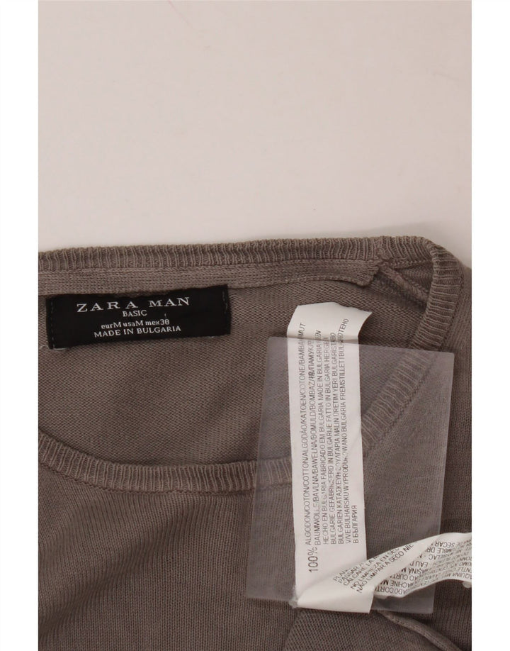 Suéter masculino ZARA com gola redonda e algodão cinza médio