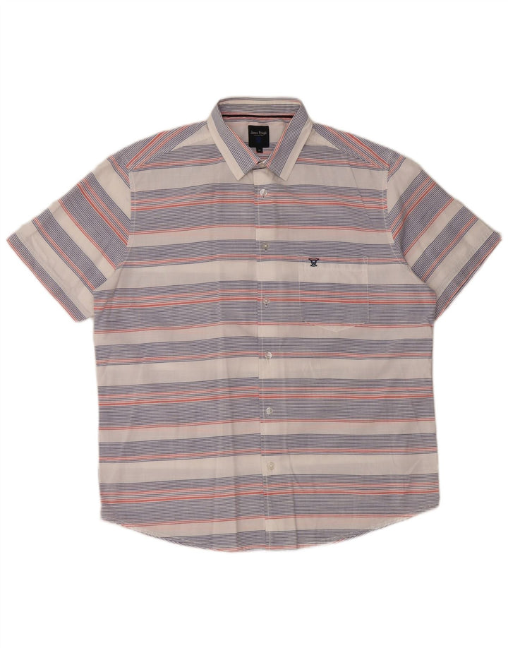 Camisa masculina de manga curta JAMES PRINGLE algodão listrado branco médio