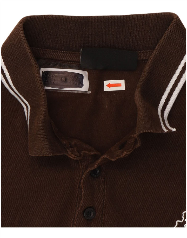 Camisa polo masculina Kappa grande algodão listrado marrom
