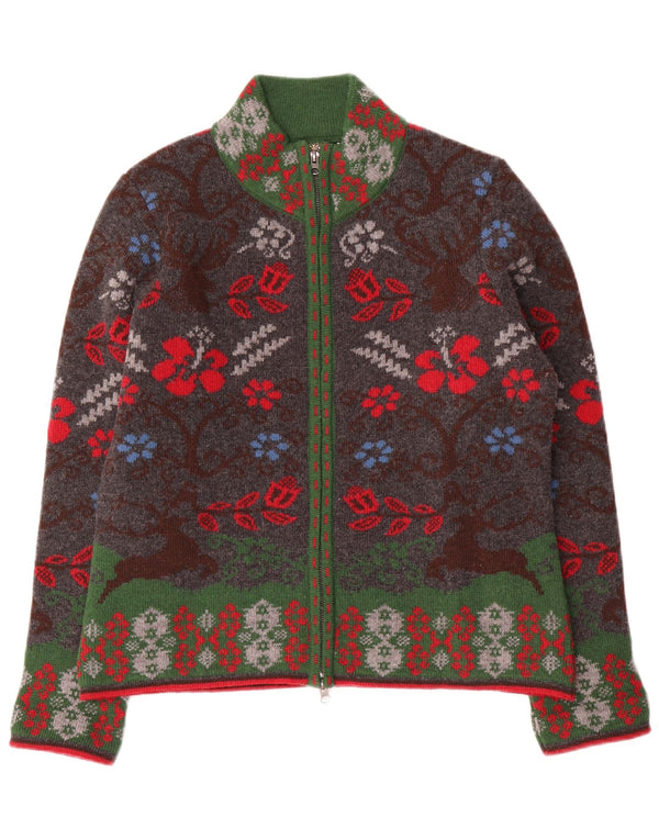 Suéter cardigã feminino H.MOSER EU 46 XL lã floral multicolorida