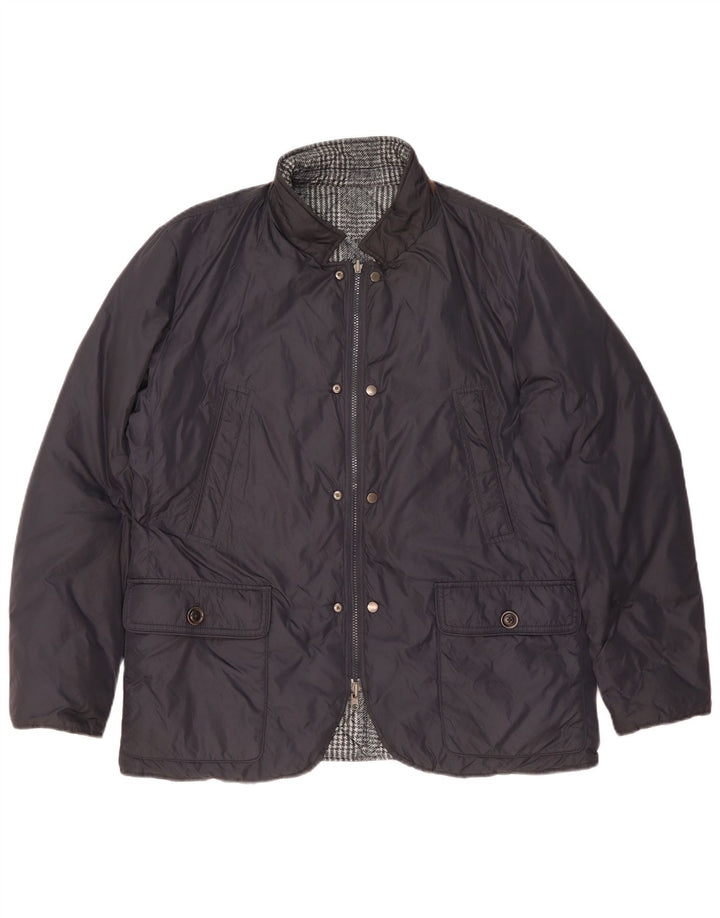 Jaqueta acolchoada reversível masculina Henry Cottons UK 42 XL azul marinho