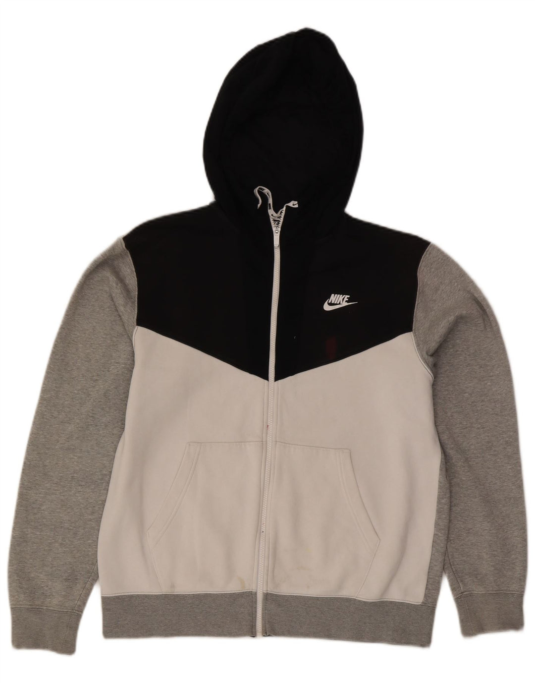 Suéter masculino Nike com capuz e zíper cinza médio algodão colorblock