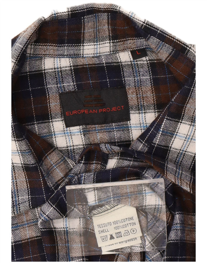 Camisa masculina de flanela EUROPEAN PROJECT grande algodão xadrez marrom