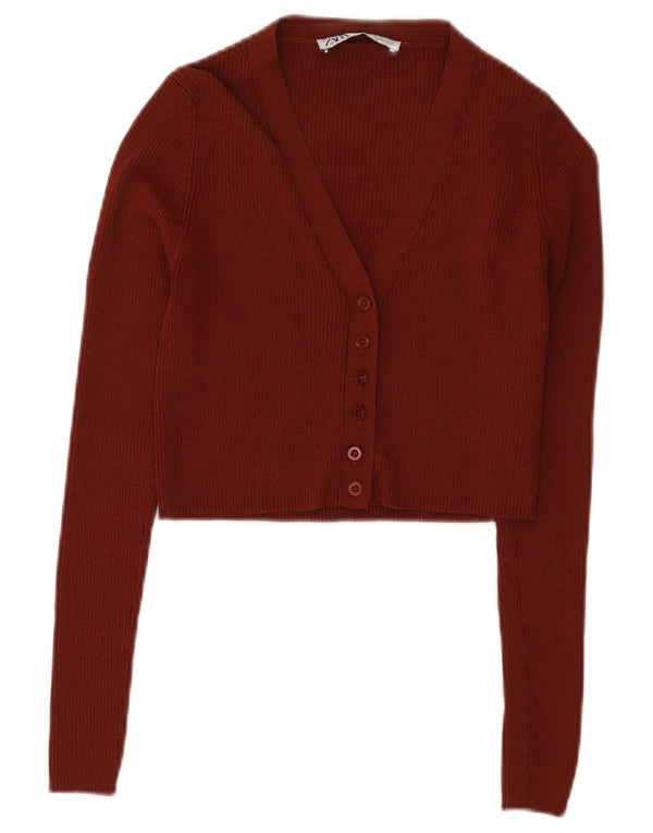 Suéter cardigan feminino Zara Reino Unido 4 XS Borgonha Viscose