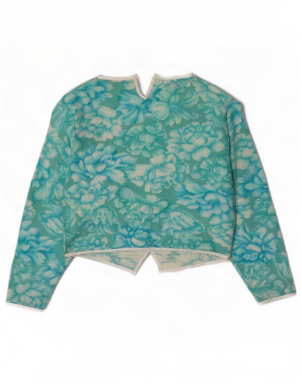 Top feminino vintage UK 8 pequeno algodão floral turquesa