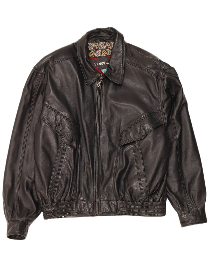 Jaqueta de couro masculina vintage IT 56 3XL couro preto