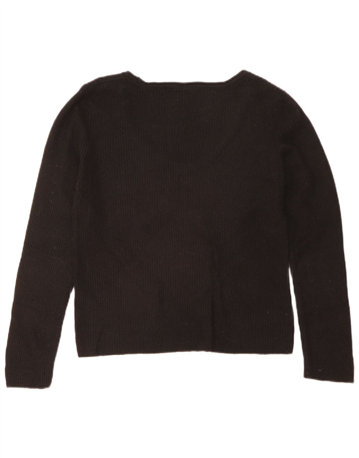 Top feminino Zara manga comprida UK 18 XL preto viscose