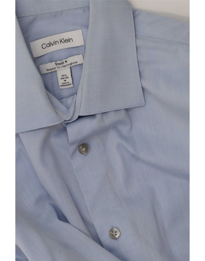 Camisa masculina Calvin Klein Regular Fit tamanho 15 1/2 espinha de peixe azul médio
