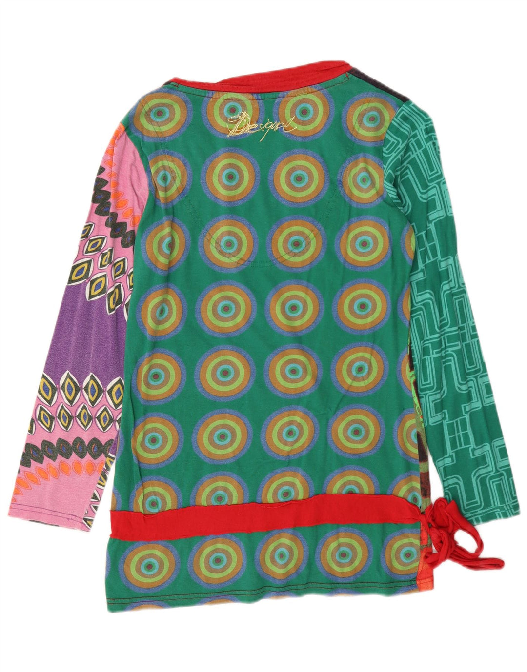 Top gráfico feminino Desigual manga comprida UK 14 grande multicolorido geométrico