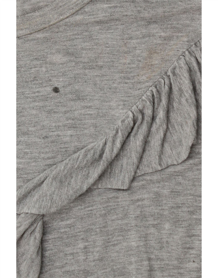 Topshop feminino com babado frontal manga comprida Reino Unido 12 cinza médio manchado