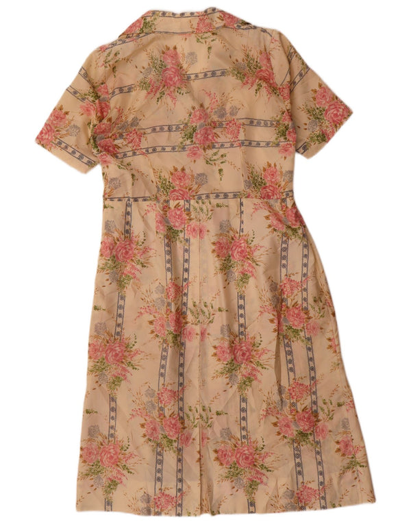 Vestido vintage feminino linha A UK 12 médio bege floral