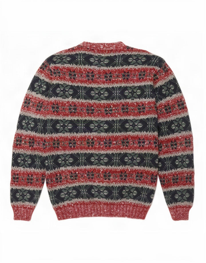 Suéter vintage masculino com gola redonda, médio multicolorido de lã Fair Isle