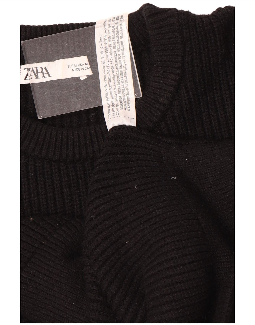 Suéter feminino Zara com gola redonda e viscose preta média UK 14