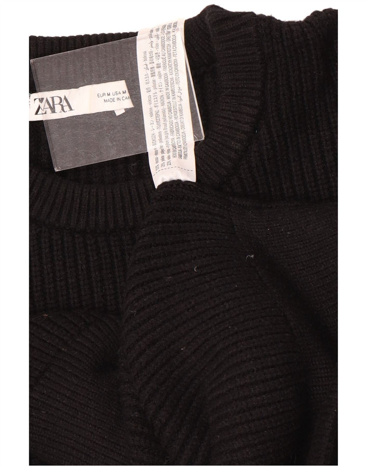 Suéter feminino Zara com gola redonda e viscose preta média UK 14