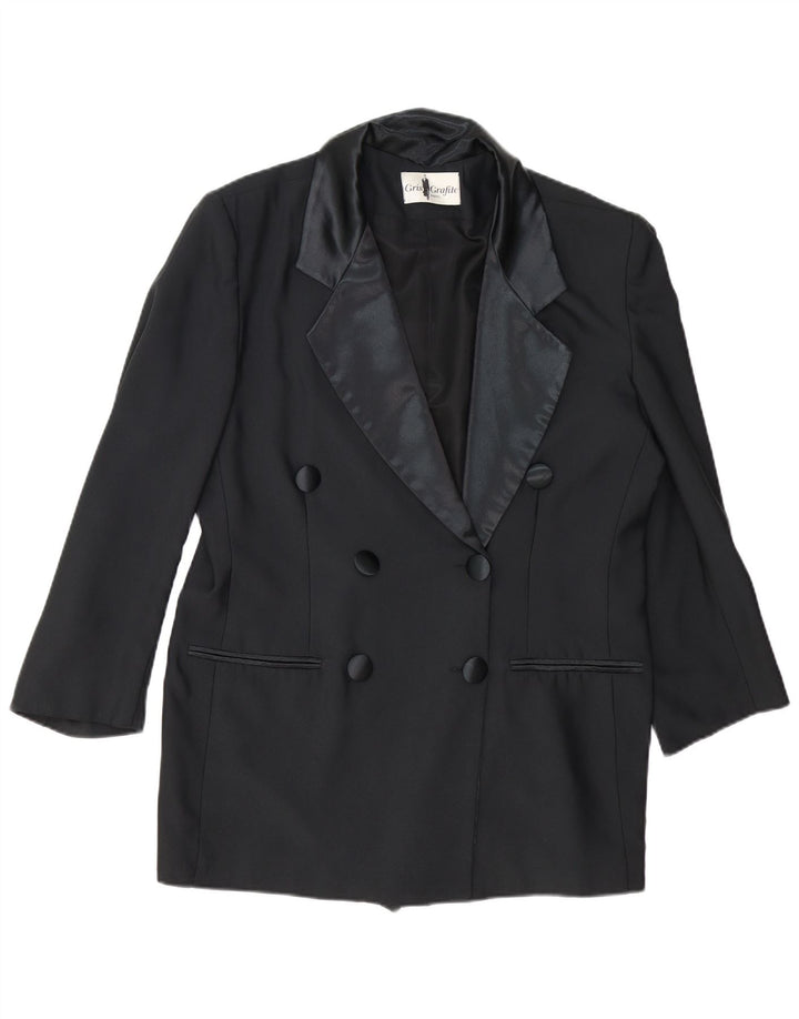Jaqueta blazer feminina vintage com peito duplo Reino Unido 14 grande preta
