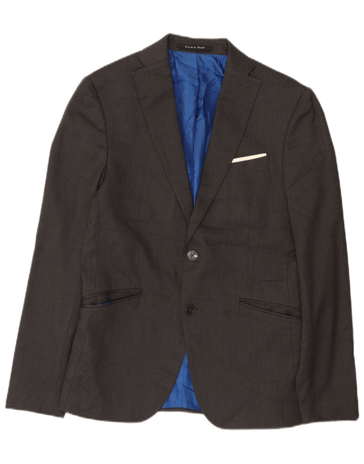 Jaqueta blazer masculina Zara com 2 botões EU 46 poliéster cinza pequeno
