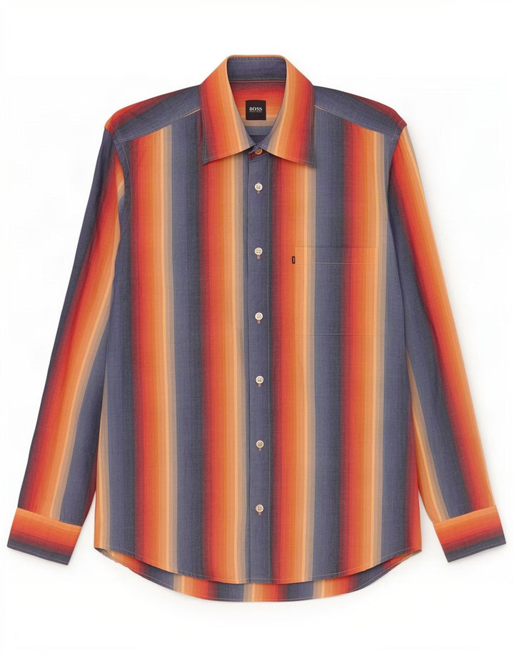 Camisa masculina Hugo Boss média listrada multicolorida de algodão
