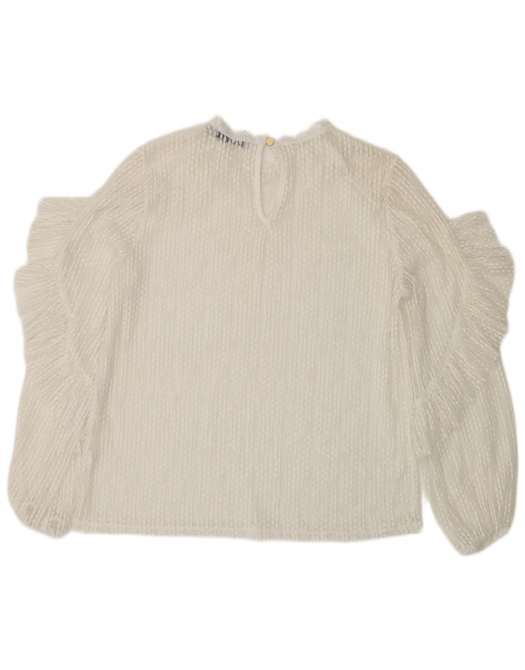 Top feminino Oasis de manga comprida com renda transparente Reino Unido 14 médio branco