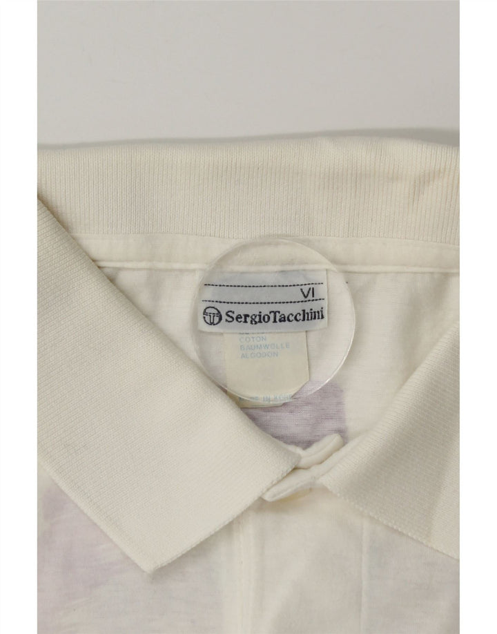 Sergio Tacchini Camisa polo masculina gráfica grande algodão tie-dye branco