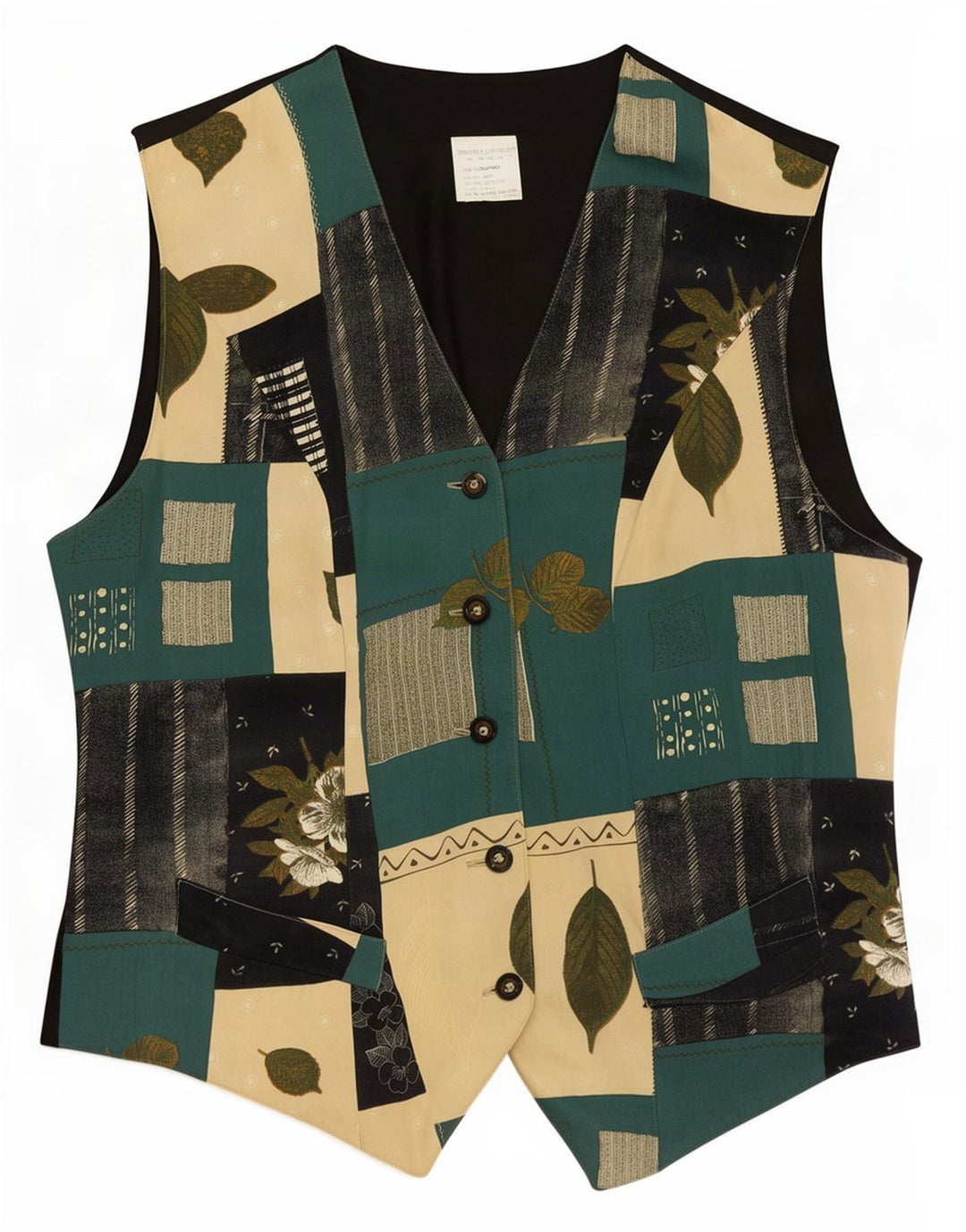 Colete feminino vintage UK 14 médio patchwork multicolorido Cupro