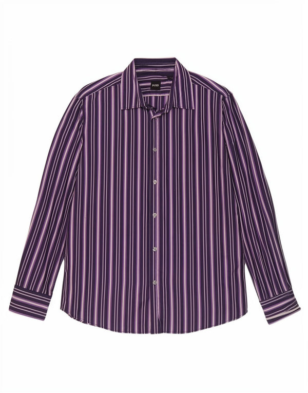 Camisa masculina Hugo Boss grande algodão listrado roxo