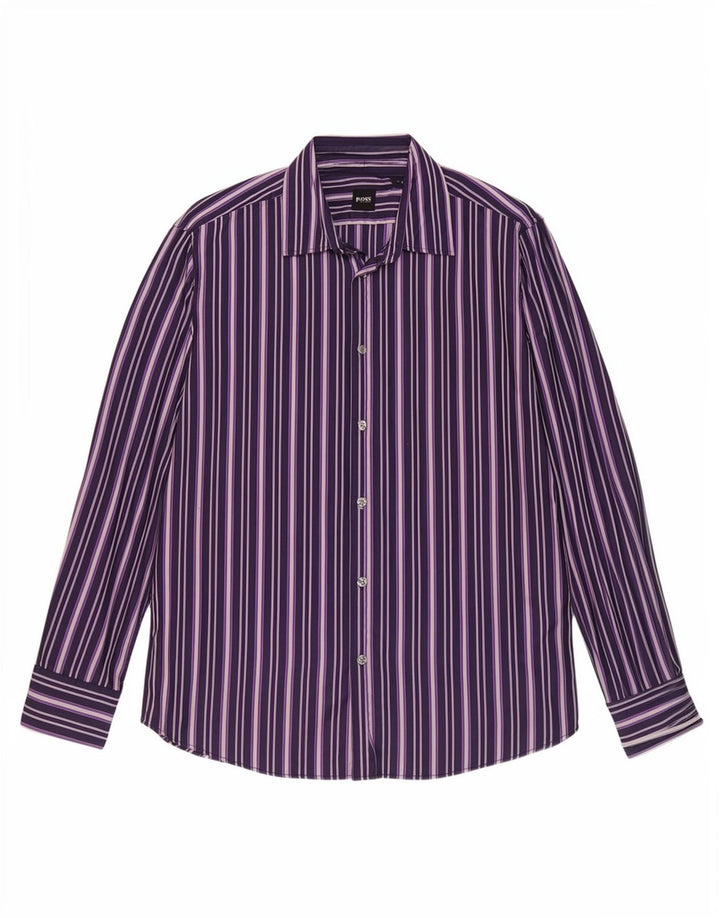 Camisa masculina Hugo Boss grande algodão listrado roxo
