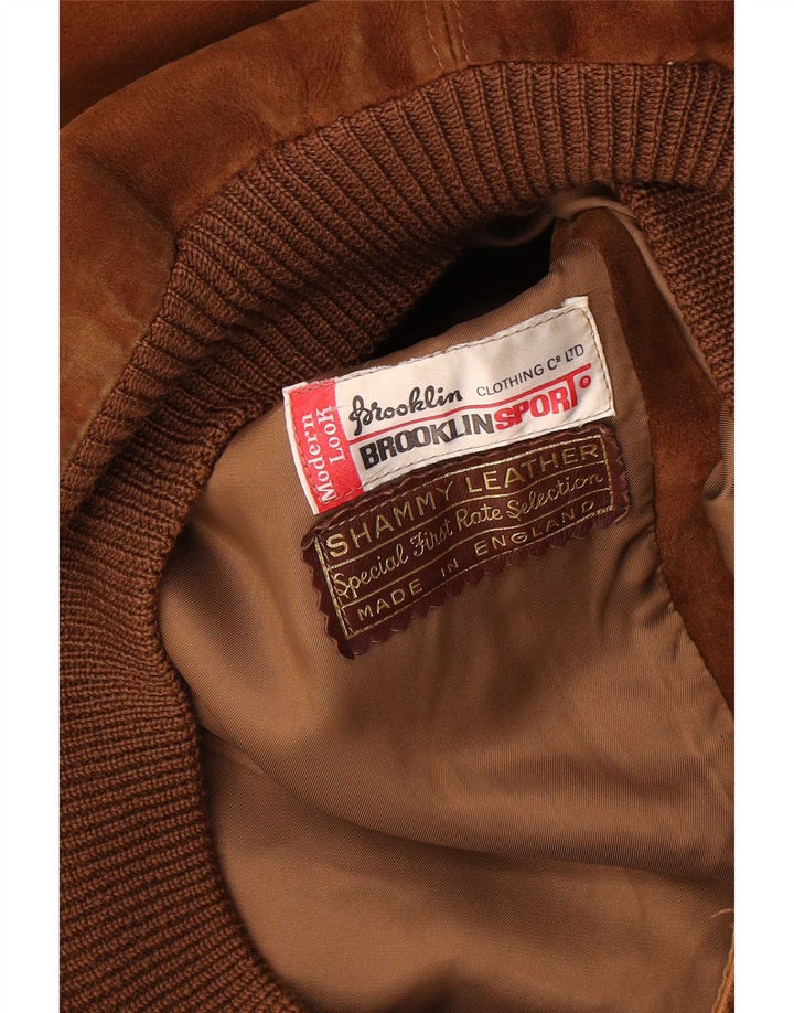 Jaqueta bomber masculina vintage de camurça Reino Unido 38 couro marrom médio