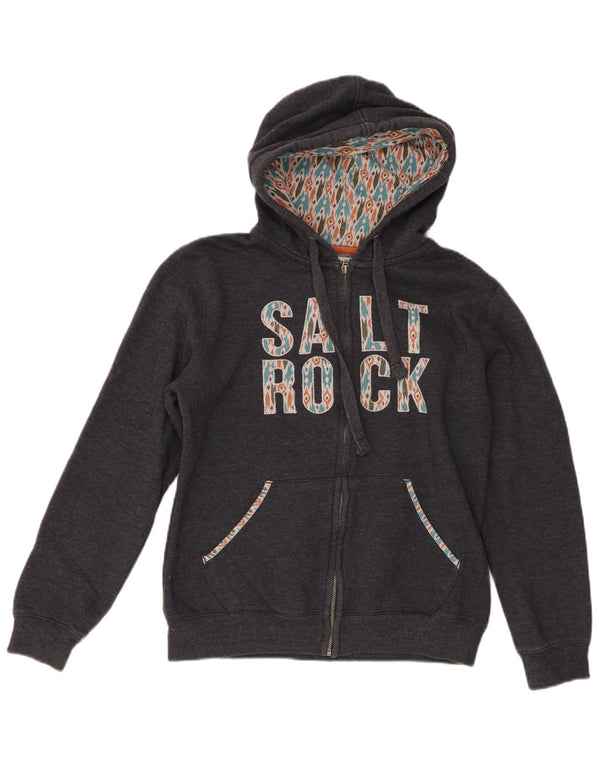 Jumper feminino com capuz gráfico Saltrock Reino Unido 12 algodão cinza médio