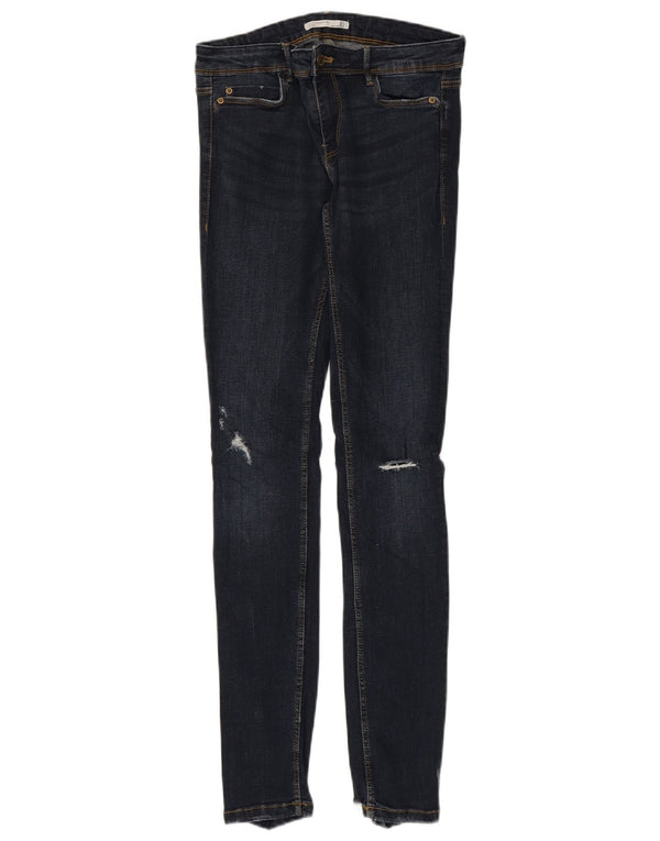 Zara Jeans skinny feminino desgastado UE 38 pequeno W28 L31 azul marinho