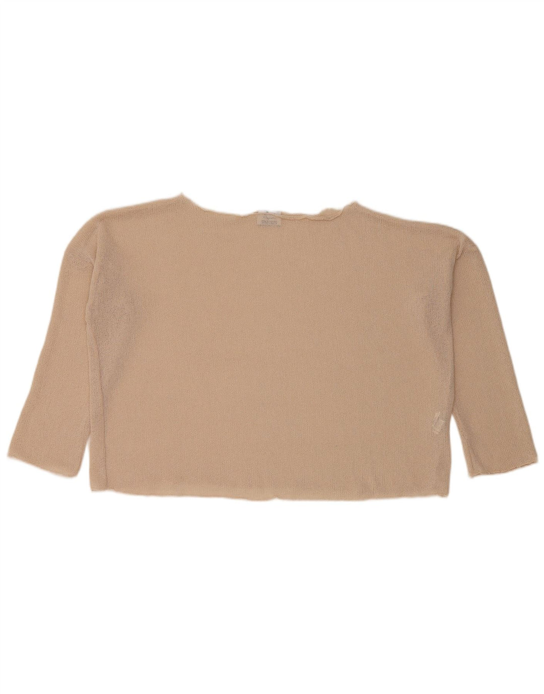 Zara Top feminino cropped manga 3/4 UK 10 pequeno poliéster bege