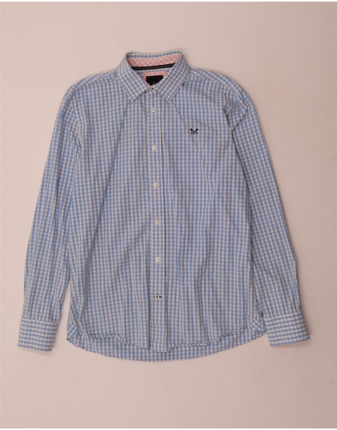 Crew Clothing Camisa masculina clássica de ajuste médio azul guingão