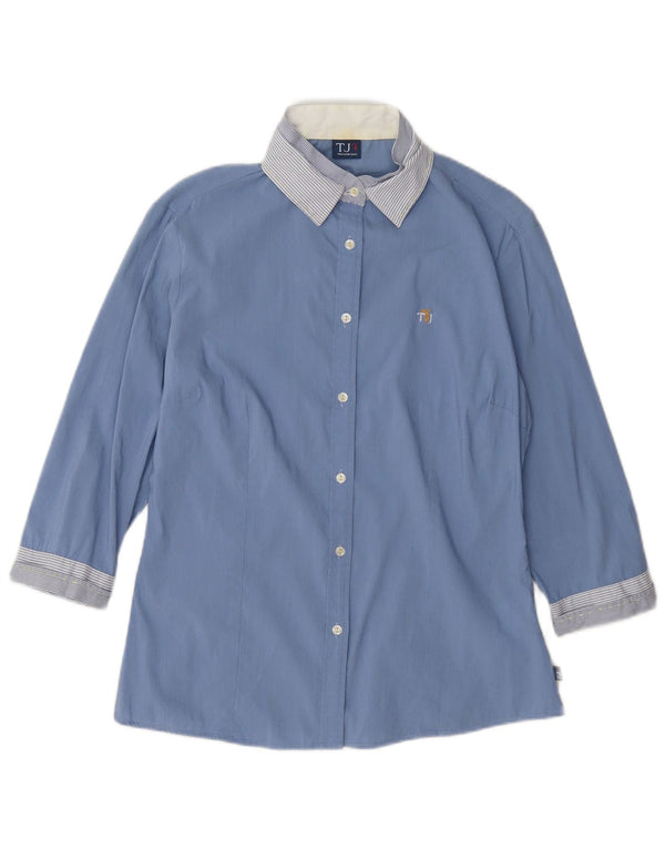 Trussardi Jeans Camisa feminina manga 3/4 UK 12 risca de giz azul médio